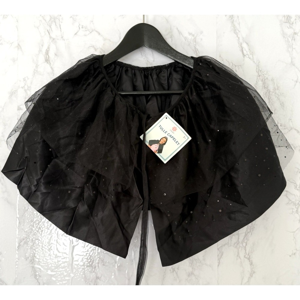 Horizon Group Girls Tulle Sparkle Black Capelet Halloween Dress Up NEW